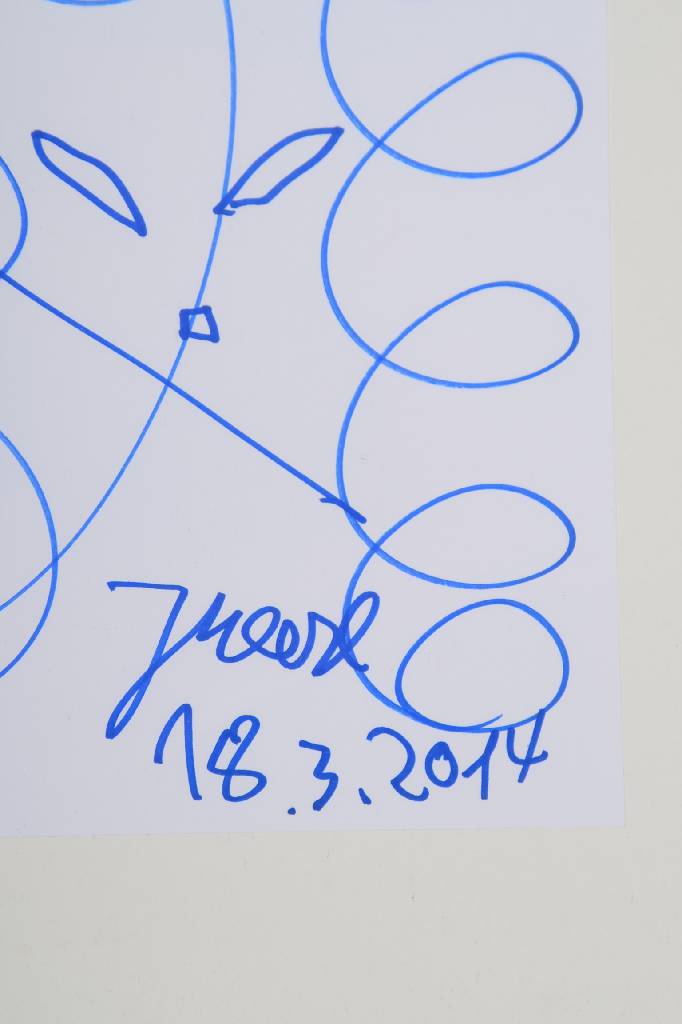 Detail a: Jonathan Meese, geb. 1971, Filzstiftzeichnung, sign. und dat. 18.3.2014, Blattgr. ca. 29,5x21 cm, unter Glas gerahmt