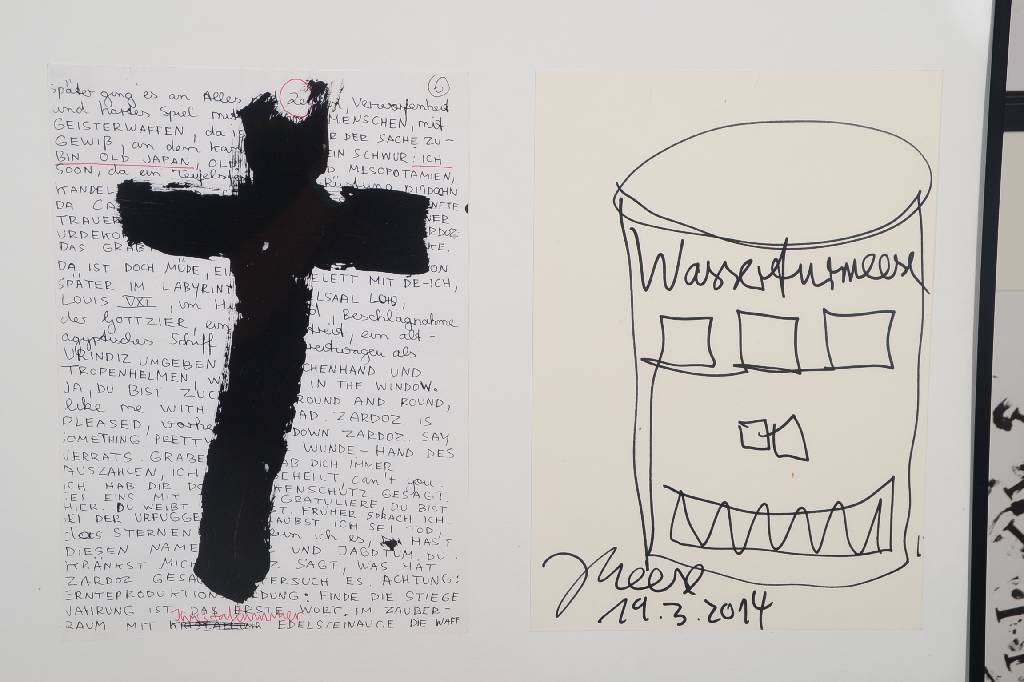 Detail a: Jonathan Meese, geb. 1971, Gesinnung Stalin, Konvolut aus 7 Kopien davon eine übermalt, 1 Zeichnung, sign. und dat. 19.3.2014, Blattgr. je ca. 30x21 ...