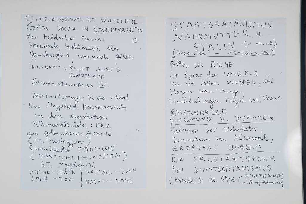 Detail b: Jonathan Meese, geb. 1971, Gesinnung Stalin, Konvolut aus 7 Kopien davon eine übermalt, 1 Zeichnung, sign. und dat. 19.3.2014, Blattgr. je ca. 30x21 ...