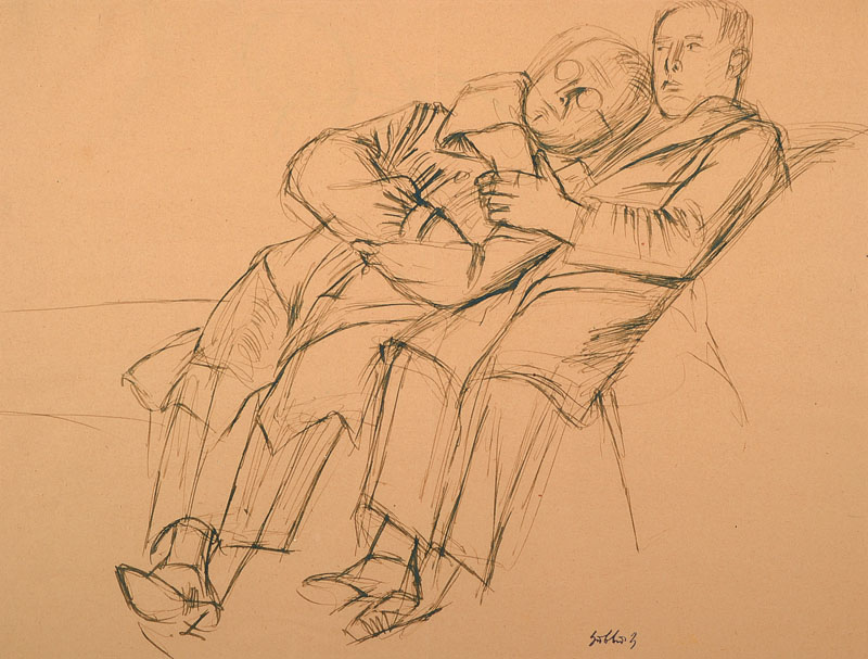 Karl Hubbuch, 1891-1979, Tuschezeichnung, wohl Anfang 20er Jahre, Signaturstempel, Blattgr. ca. 29,5x38,5 cm, unter Glas gerahmt, min. Einriss 0.4 cm