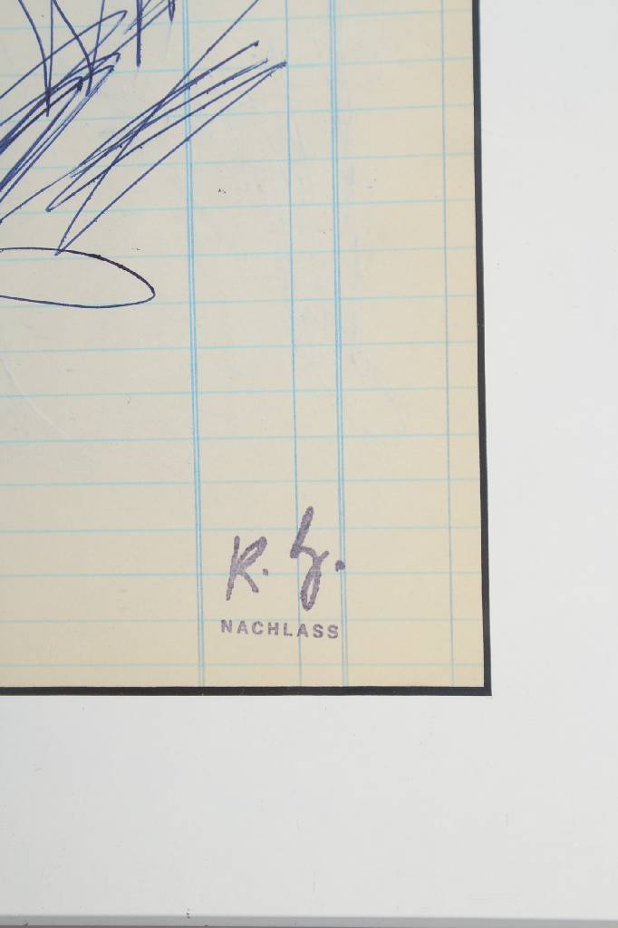 Detail a: Karl Hubbuch, 1891-1979, Kugelschreiber, Zeichnung, Nachlaßstempel, rückseitig weitere Zeichnung, Blattgr. ca. 31,4x19,4 cm, unter Glas gerahmt