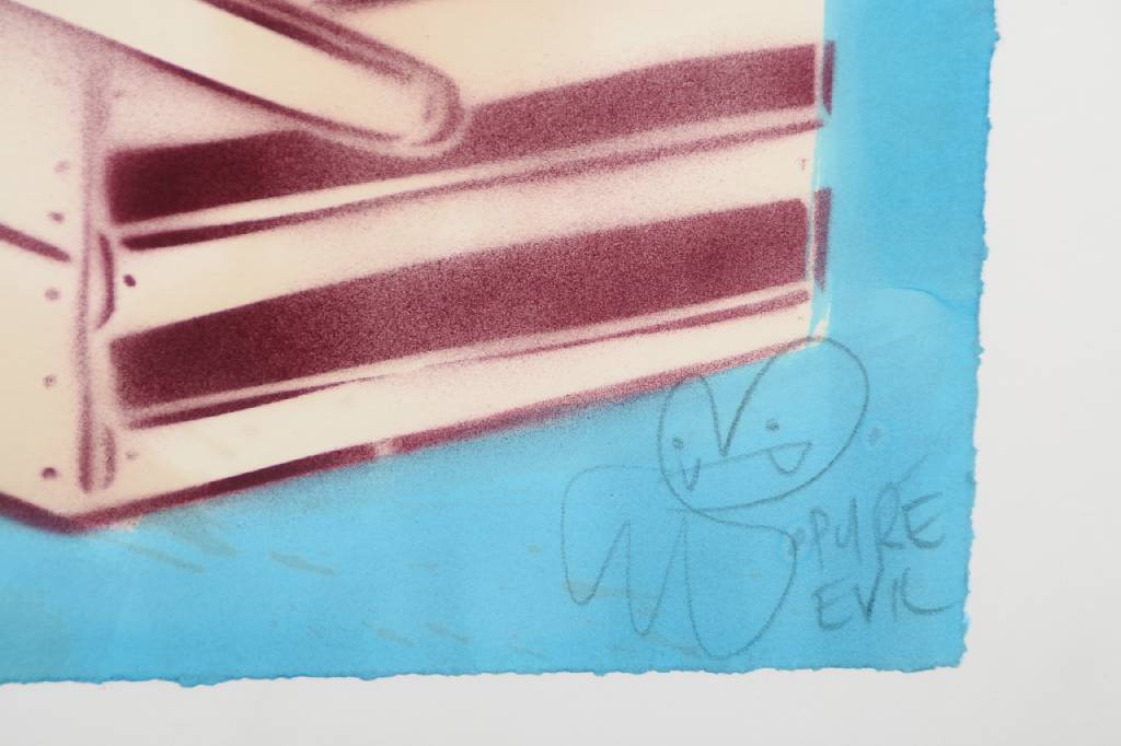 Detail a: Pure Evil, geb. 1968, bekannter Street-Art Künstler, hier: Stencil, Spray/Papier, rechts unten signiert, Motiv ca. 64x93 cm, unter Glas gerahmt
