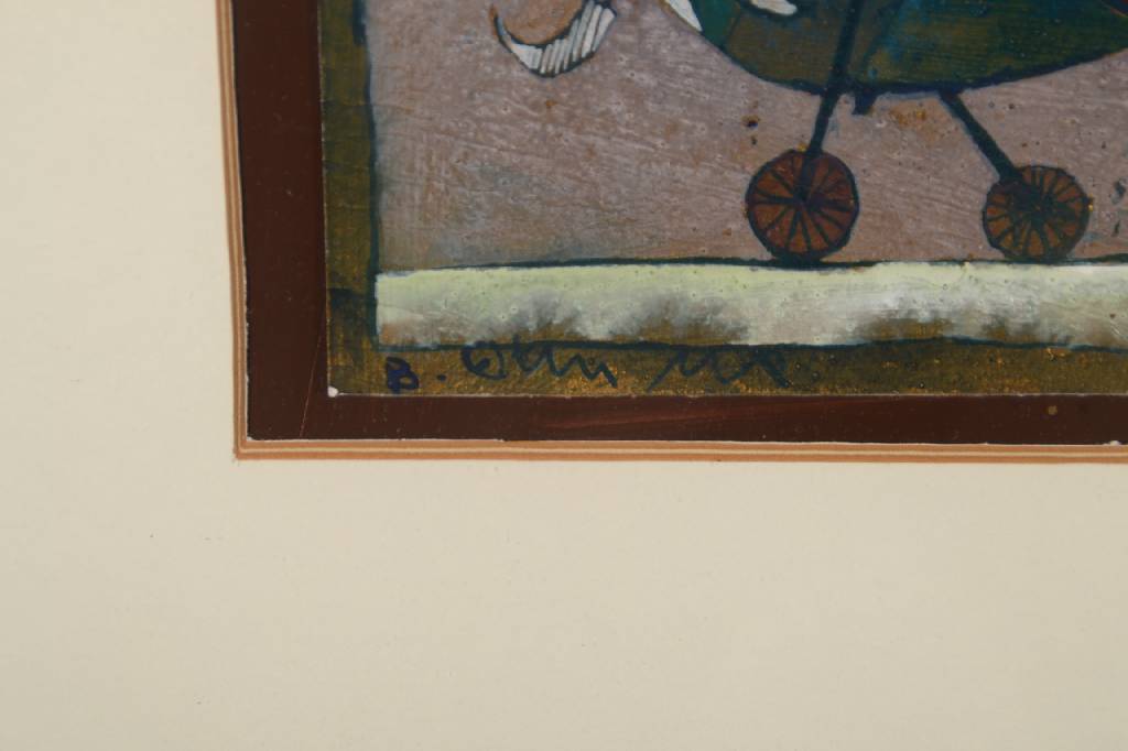 Detail b: Bernd Kastenholz, geb. 1943 Speyer, Naturkampf, Mischtechnik/Gouache, re. u. sign., dat. 77, ca. 28x43,5 cm, unter Glas gerahmt
