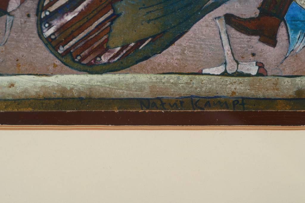 Detail c: Bernd Kastenholz, geb. 1943 Speyer, Naturkampf, Mischtechnik/Gouache, re. u. sign., dat. 77, ca. 28x43,5 cm, unter Glas gerahmt