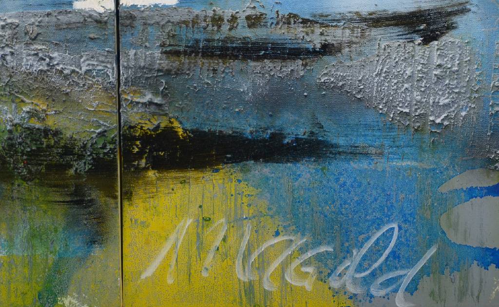 Detail a: Rainer Magold, geb. in Karlsruhe, lebt und arbeitet in der Südpfalz, hier: "Verlorenes Paradies", Öl/Lwd, Triptychon, rechts unten ...