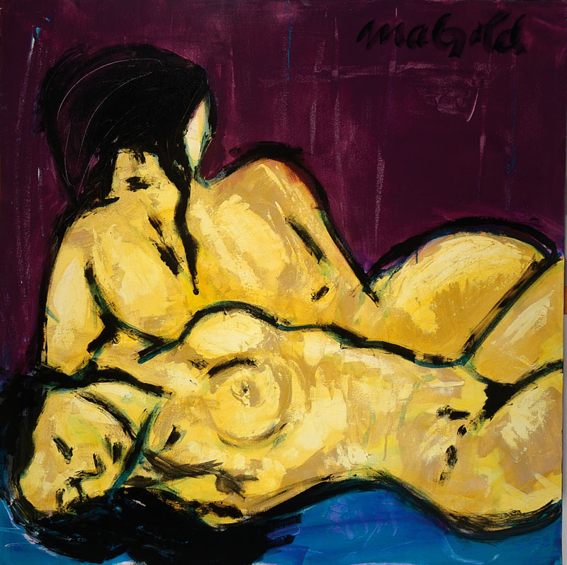 Rainer Magold, geb. in Karlsruhe, lebt und arbeitet in der Südpfalz, hier: "Fesselnde Verbindung", Öl/Lwd, re. ob. sign., ca. 100x100cm