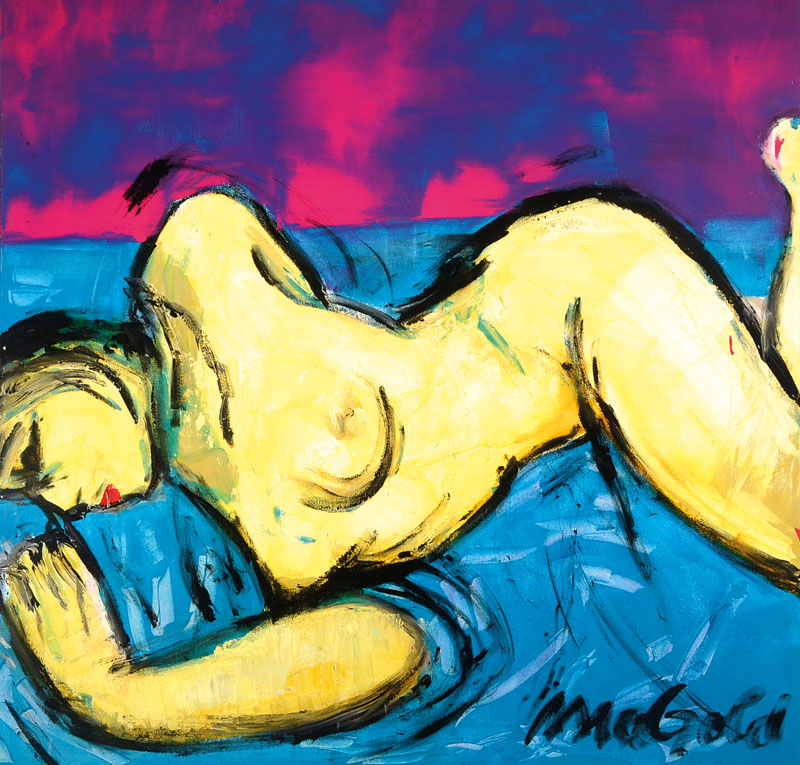 Rainer Magold, geb. in Karlsruhe, lebt und arbeitet in der Südpfalz, hier: Göttin der Lust, Acryl/Lwd, rechts unten signiert, ca. 100x100cm