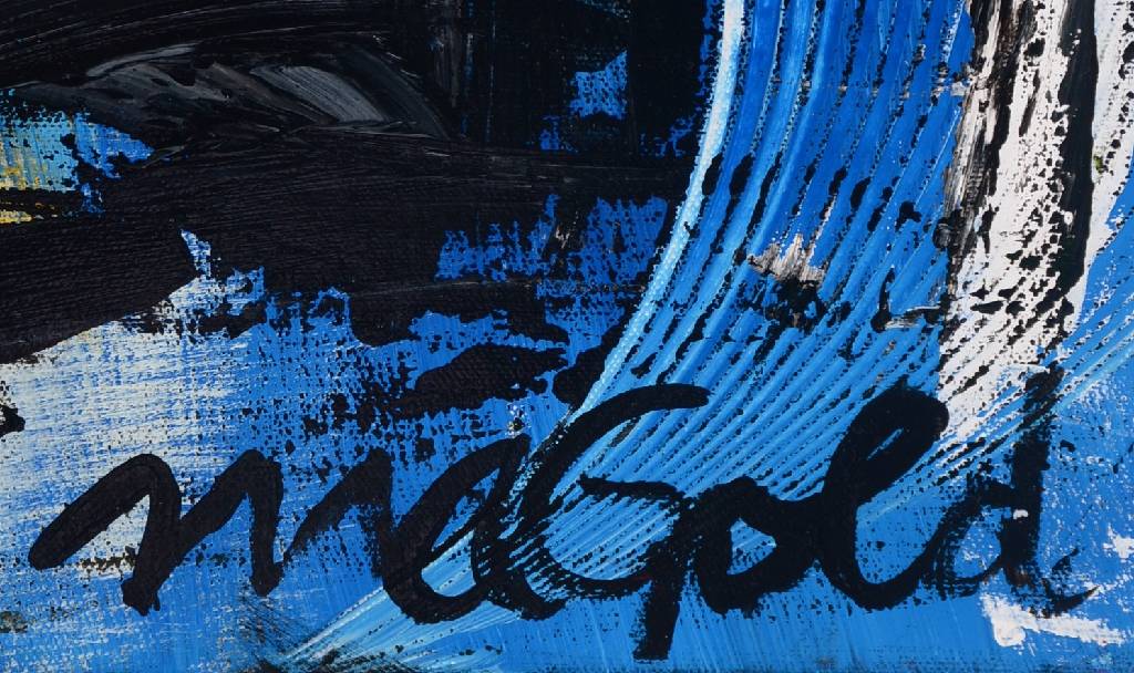 Detail a: Rainer Magold, geb. in Karlsruhe, lebt und arbeitet in der Südpfalz, hier: "Top Secret", Öl/Lwd, re. u. sign., ca. 100x80 cm