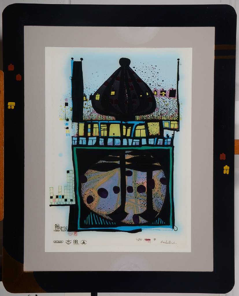 Detail a: Friedensreich Hundertwasser, 1928-2000, Homo Humus Come Va, Farbsiebdruck mit Metallfolienprägung, signiert und nummeriert 4890/10001, ca. 70x50 cm, ...
