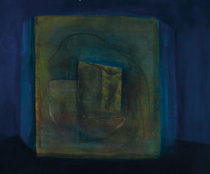 Detlef Waltrock, zeitgenössischer Künstler, abstr. Formen in Grün und Blau, Acryl/Lwd, unsigniert, ca. 110 x 130 cm