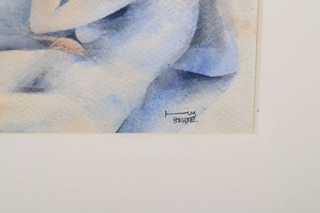 Detail a: H.L.M. Bhujel, zeitgen. indischer Künstler, Aquarell/Papier, Dschungelblatt, re. u. sign., ca. 45x63 cm, unter Glas, Rahmen