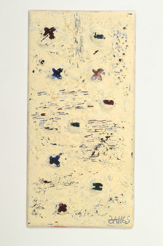 Herbert Zangs, 1924-2003, Keramik verweißt mit X-Gleichung auf bunten Glaskugeln, Skulptur, rechts unten signiert, ca. 39x25.5 cm, unter Glas gerahmt