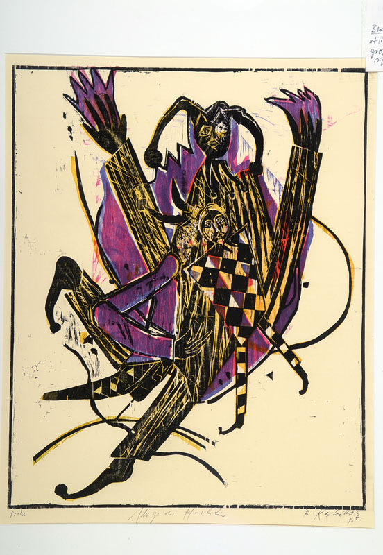 Bernd Kastenholz, geb. 1943 Speyer, fliegender Harlekin, Farblithographie, sign. und dat., Probeabzug, ca. 66x52 cm, unter Glas gerahmt