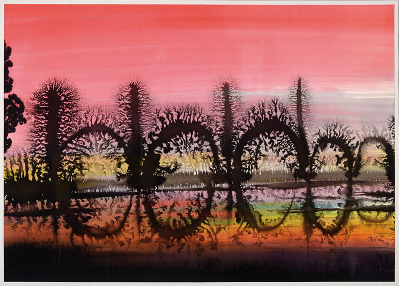 Eugene Milota, 1921-2003, international bekannter Künstler, hier: Moderne Landschaftsassoziation, Aquarell auf Papier, signiert und datiert 1972, ...