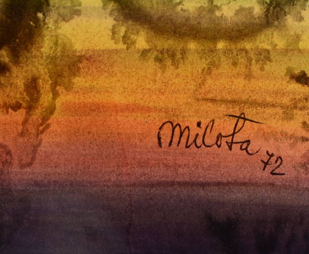 Detail a: Eugene Milota, 1921-2003, international bekannter Künstler, hier: Moderne Landschaftsassoziation, Aquarell auf Papier, signiert und datiert 1972, ...