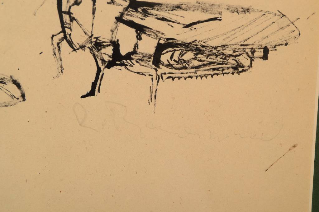 Detail c: Rudi Baerwind, 1910-1982, Moderne Komposition, Mischtechnik/Plastik, sign., ca. 59x79 cm, gewellt, Knick, mit Lithographie Heuschrecken, sign., ...