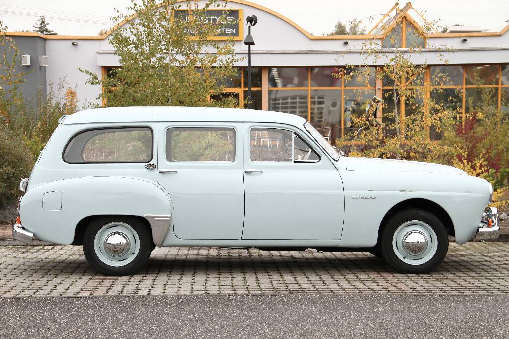 Detail c: Renault Frégate Domaine Break, EZ 07.1958, Laufleistung 58.919 km abgelesen, H-Zulassung, 67 kW/ 91 PS, 4-Zylinder, Halbautomatik, hellblau, ...