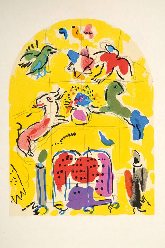 Marc Chagall, 1887-1985, Konvolut aus vier Farblithographien aus: Glasmalereien für Jerusalem, "Jerusalemer Fenster", Blattgr. je ca. ...
