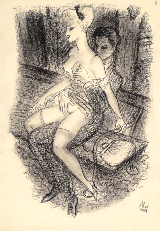 Alexander Székely, 1901-1940, "La Dolce Vita", Original-Kreidezeichnung aus: 15 Kreidezeichnungen, rechts unten signiert und datiert 1964, ...