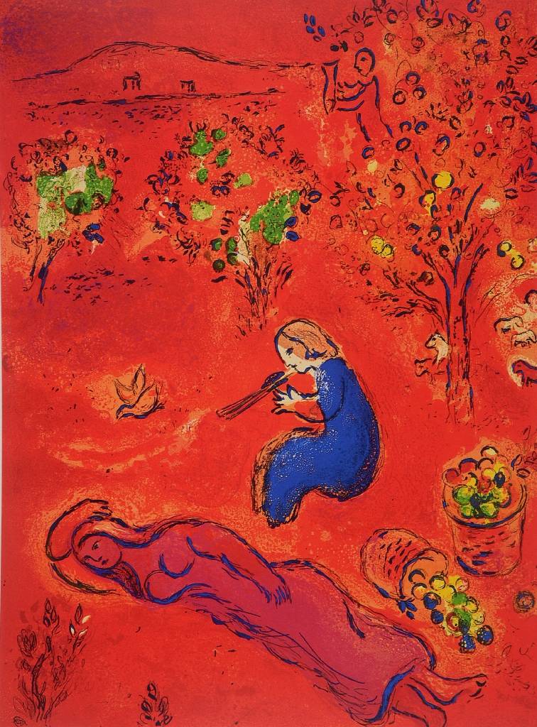 Detail a: Marc Chagall, 1887-1985, Konvolut aus vier Farblithographien aus: Daphnis und Chloe, "Daphnis und Lykainon" (2x), "Flucht der ...