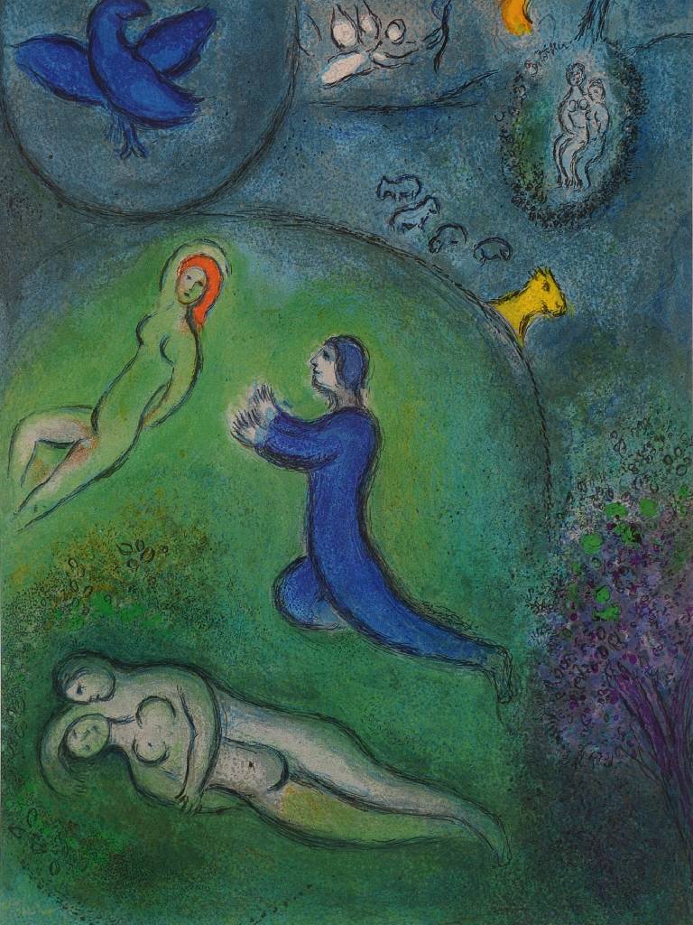 Detail c: Marc Chagall, 1887-1985, Konvolut aus vier Farblithographien aus: Daphnis und Chloe, "Daphnis und Lykainon" (2x), "Flucht der ...