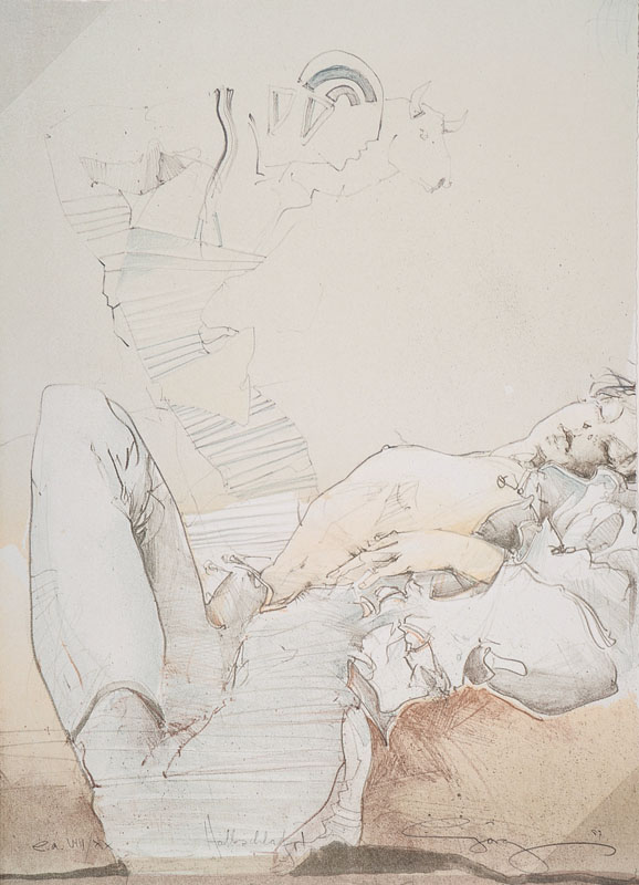 Jürgen Görg, geb. 1951, Halbschlaf, Lithographie, signiert und nummeriert e.a. VIII/XX, betitelt, datiert 97, Blattgr. ca. 50,5x36,5 cm