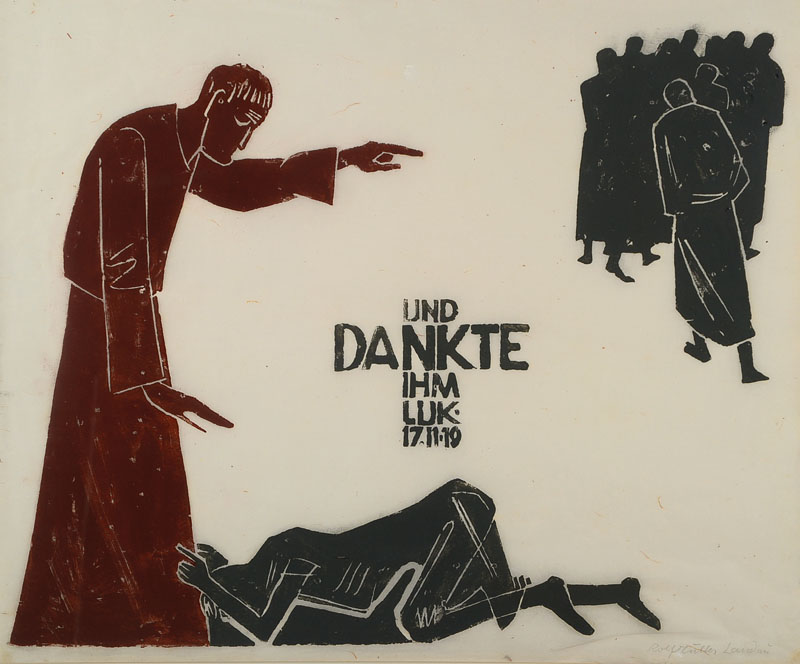 Rolf Müller-Landau, 1903-1956, Monotypie, Und Dankte ihm Lukas, rechts unten handsigniert, PP, ca. 44x53 cm, unter Glas gerahmt