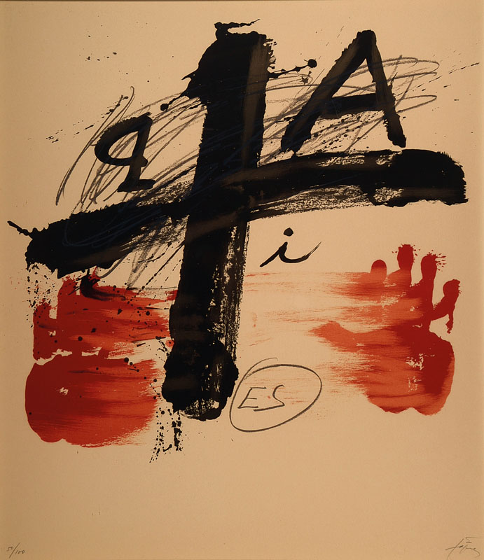 Antoni Tapies, 1923-2012, Farblithographie, handsigniert und nummeriert 50/100, Blattgr. ca. 62x54 cm, unter Glas gerahmt