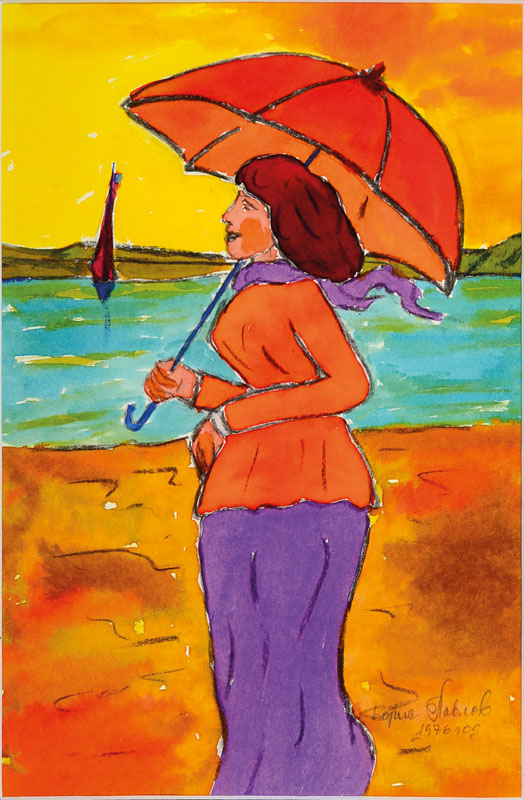 Boris Pavlov, 1928 - 2005, Spaziergang, signiert, dat. 1979, Aquarell in leuchtenden Farben, ca. 30 x 20 cmPP. unter Glas, Rahmen