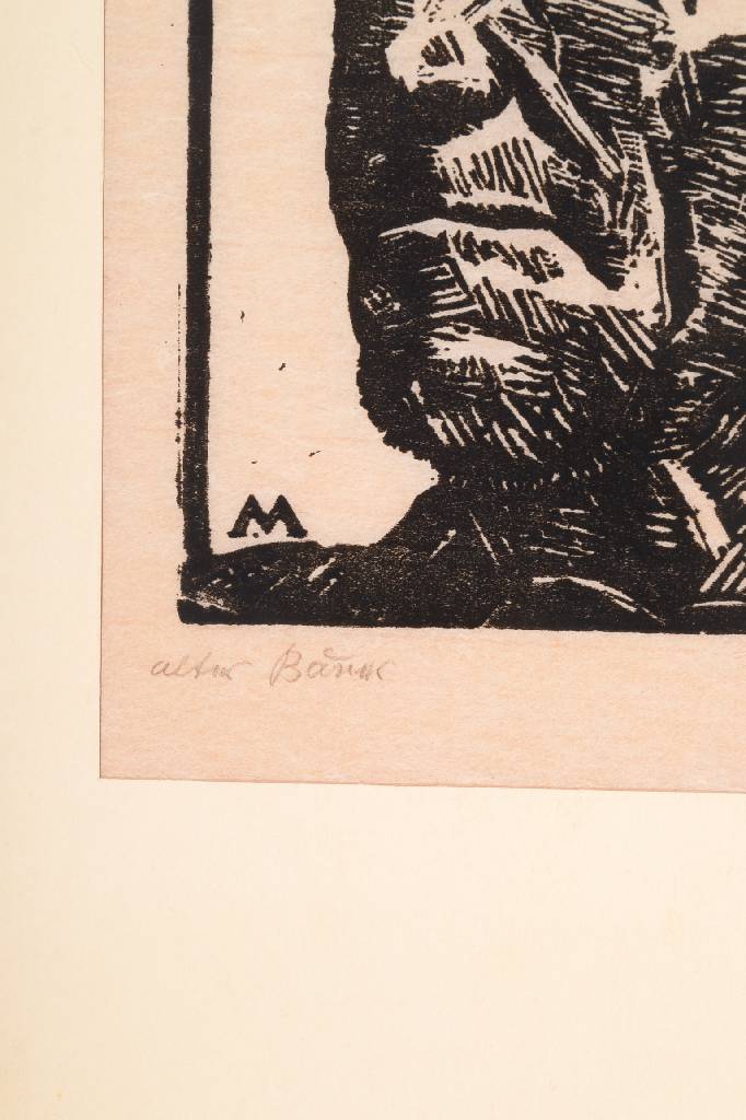 Detail b: Rolf Müller-Landau, 1903-1956, alter Bauer, Holzschnitt, signiert und betitelt, Motiv ca. 16x14 cm, Blattgr. ca. 28x22 cm