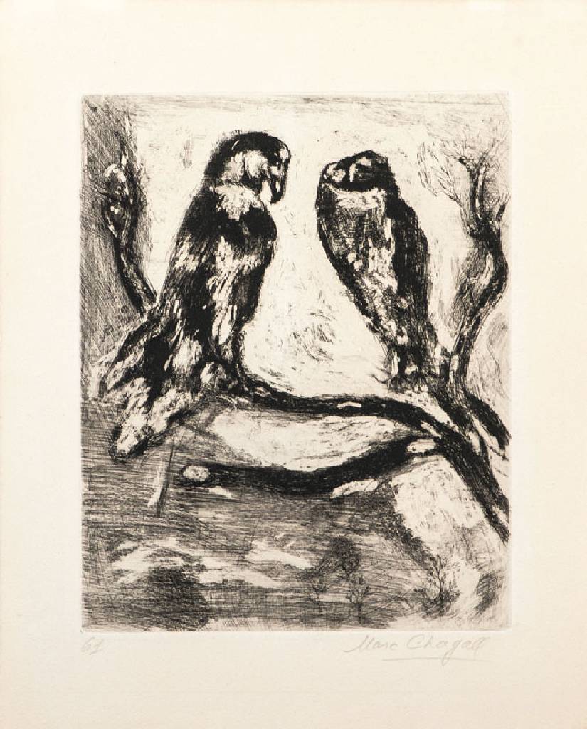 Marc Chagall, 1887-1985, Radierung auf Montval, Der Adler und die Eule, aus: La Fontaine Fabeln, handsigniert und nummeriert 61, Lit. Ernst-Gerhard ...