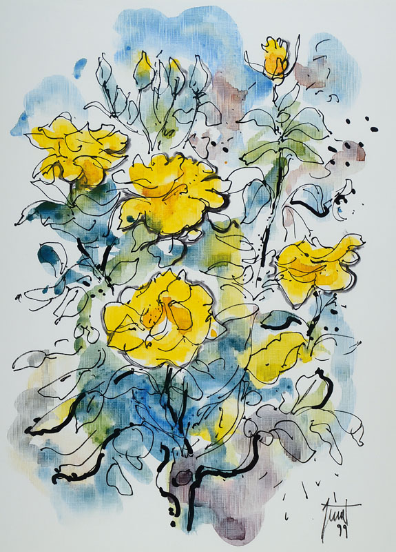 Georg Günther Zeuner, geb. 1923, Blumen, Mischtechnik, signiert und datiert 99, ca. 46x34 cm, PP, unter Glas gerahmt