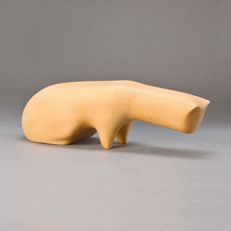 Ruth Maria Linde-Heiliger, 1916-1996, Katze, Skulptur aus Treibholz, monogrammiert, H. ca. 12.5cm, L. 35 cm
