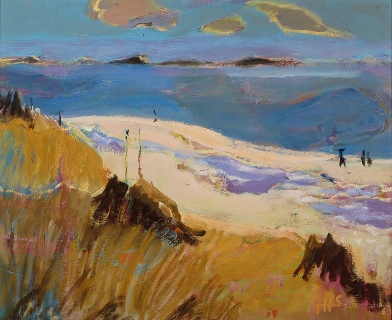 Unbekannter Monogrammist THS, Mitte 20. Jh., Dünenlandschaft am Meer, Öl/Malkarton, rechts unten monogrammiert, ca. 48x58cm, Rahmen