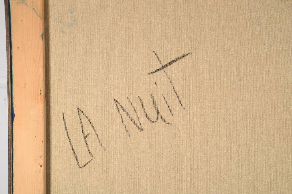 Detail b: Gaston Galé, zeitgenössischer Belgischer Künstler, Abstrakte Komposition in Blautönen, Öl/Lwd, links unten signiert, rückseitig betitelt La ...