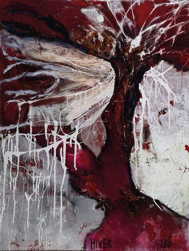 Léo, zeitgenössischer französischer Künstler, Abstrakte Komposition, Acryl/Lwd, collagiert, rechts unten signiert, betitelt Hiver, ca. 80x66 cm, ...