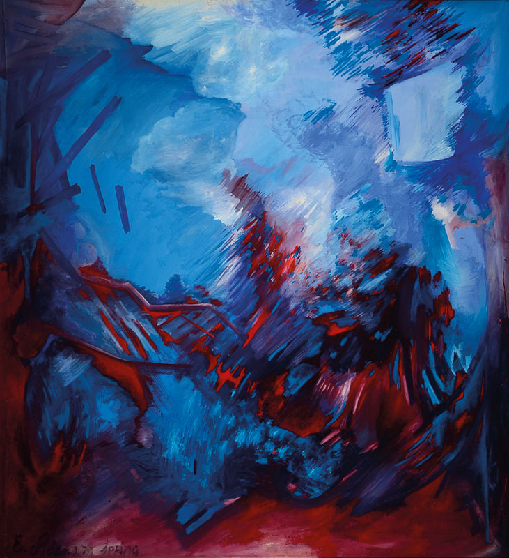 E. Adams o.ä., zeitgenössischer Künstler, Expressive Farbkomposition, pastoser Farbauftrag, Acryl/Lwd, links unten signiert, ca. 149x136 cm, Leiste