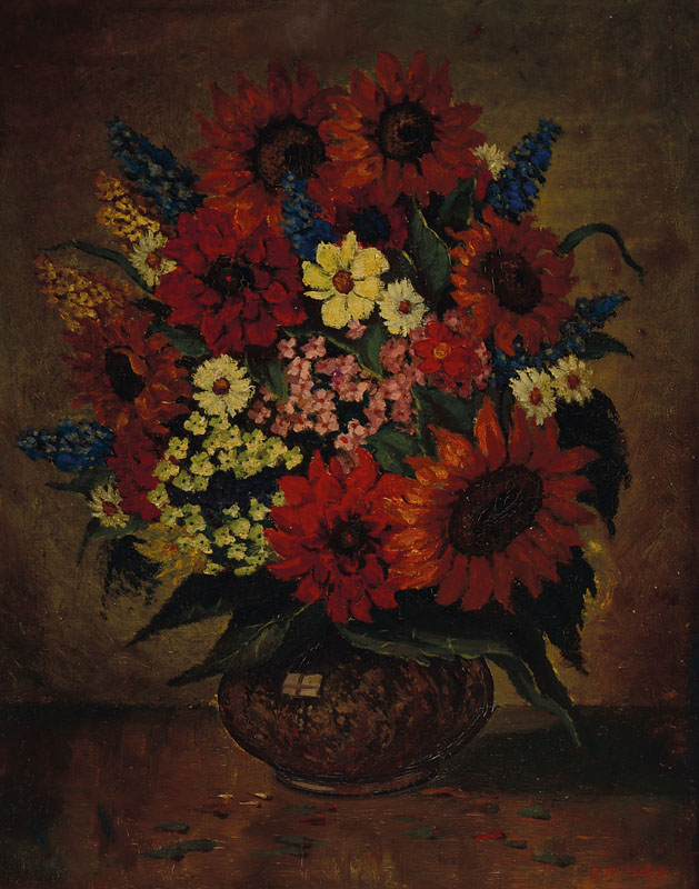 Unbekannter Künstler, Stillleben mit Sommerblumen, Öl/Malplatte, rechts unten signiert Krause?, ca. 55x45 cm, Prunkrahmen