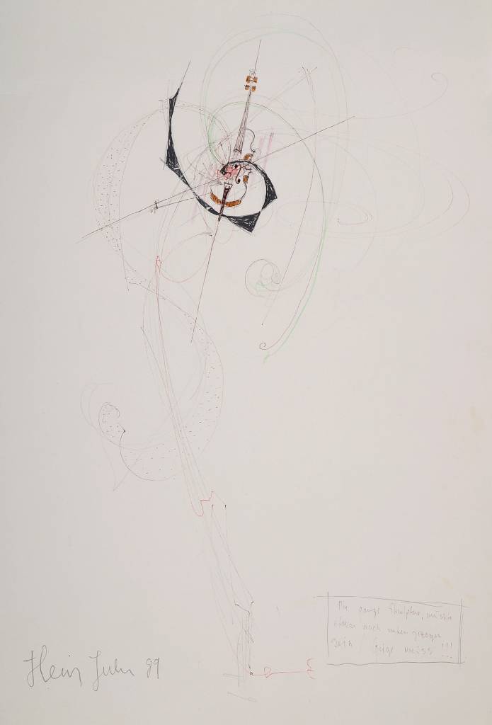 Heinz Julen, geb. 1964, Geige Weiß, Buntstiftzeichnung, handsigniert und datiert 89, Blattgr. ca. 35x50 cm