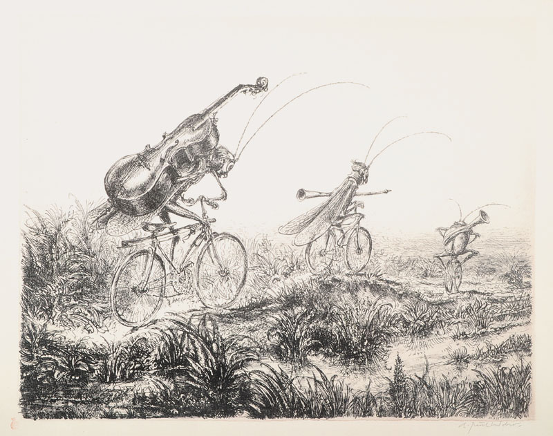 A. Paul Weber, 1893-1980, Die Musikanten, Lithographie, rechts unten handsigniert, ca. 33.5x42.5cm, unter Glas, Rahmen
