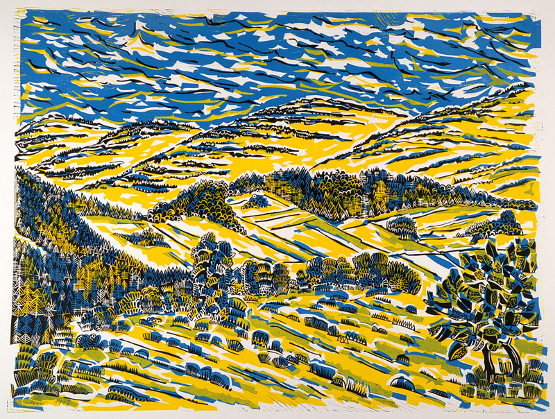Alex Christmann, geb. 1932 Heilbronn, ansässig in Schwaigern, Konvolut aus drei Lithographien, sechs tanzende Akte / hügelige bewegte Landschaft / ...