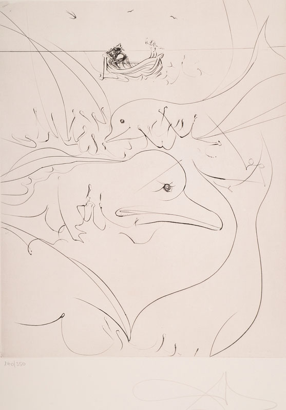 Detail a: Salvador Dali, 1904-1989, Der alte Mann und das Meer, Serie aus 6 Kaltnadelradierungen auf Arches Bütten von 1974, alle handsigniert und num. ...
