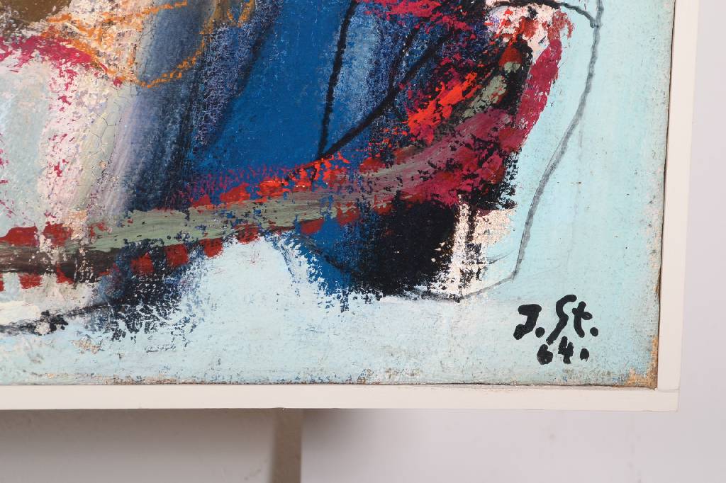 Detail a: Josef Steiner, 1899-1977 München, Abstrakte Landschaft, Öl/Lwd, rechts unten monogrammiert und datiert 64, ca. 39x106cm, Rahmen