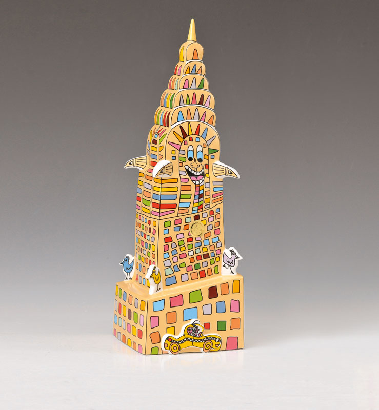 James Rizzi, 1950-2011, Highway to the sky, Porzellanskulptur, Goebel, nummeriert 56/500, H. ca. 36 cm