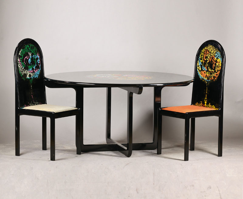Esszimmertisch mit 6 Stühlen, Björn Wiinblad, 1918-2006, "Die vier Jahreszeiten" 1976, des weltberühmten Designers für Rosenthal ...