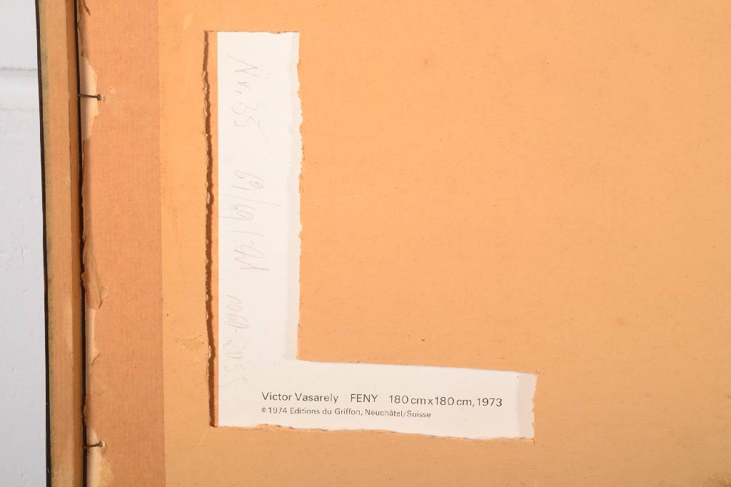 Detail a: Victor Vasarely, 1906-1997, Farboffset, Feny, rückseitig Titel und Stempel des Editeurs, ca. 70x70 cm, unter Glas gerahmt