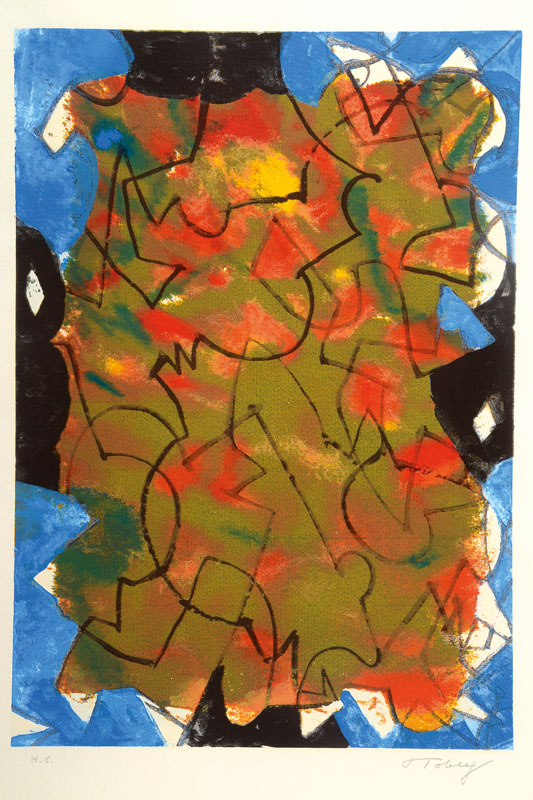 Mark Tobey, 1890-1976, Lithographie, handsigniert und nummeriert H.C., Motiv ca. 47,5x33 cm, Blattgr. ca. 68,5x50,5 cm, unter Glas gerahmt