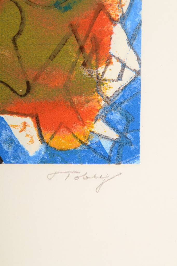 Detail a: Mark Tobey, 1890-1976, Lithographie, handsigniert und nummeriert H.C., Motiv ca. 47,5x33 cm, Blattgr. ca. 68,5x50,5 cm, unter Glas gerahmt