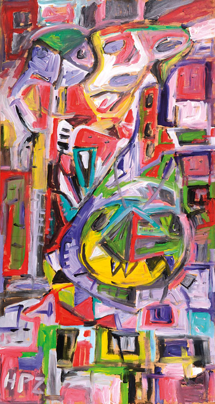 Hans Peter Zimmer, 1936-1992, Acryl/Holz, links unten signiert, ca. 63x116,5 cm; Begutachtet von Fr. Dr. Iris Stöckl