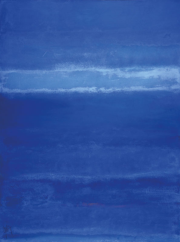 Gaston Galé, zeitgenössischer Belgischer Künstler, Abstrakte Komposition in Blau, Öl/Lwd, links unten signiert, ca. 120x90 cm, Leisten